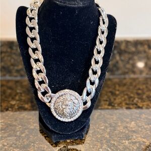Silver-Tone Lion Medallion Chunky Chain Necklace